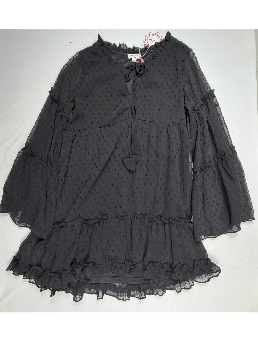 Umgee USA Black Swiss Dot Ruffle Dress Size S